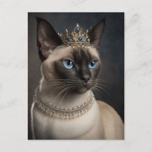 Chat siamois avec une couronne et un collier carte