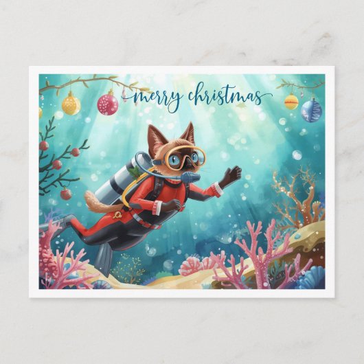 Chat siamois de plongée de Noël sous carte postale (Devant)