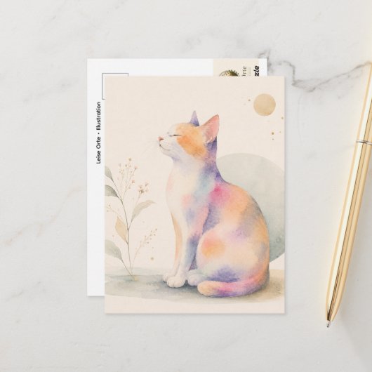 Chat silencieux au clair de lune - Carte postale a (Devant/Arrière en situation)