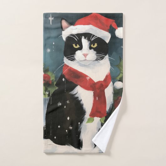 Chat Smoking dans Noël enneigé (Serviette à main)