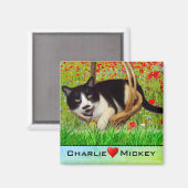 Chat Smoking en Basket Fridge Magnet (Recto/Verso)