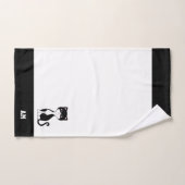 Chat smoking & monogramme sur fond noir et blanc (Serviette à main)