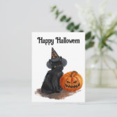 Chat Sorcière Avec Carte Postale Citrouille (Debout devant)