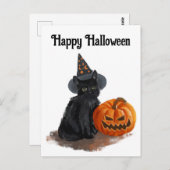 Chat Sorcière Avec Carte Postale Citrouille (Devant / Derrière)