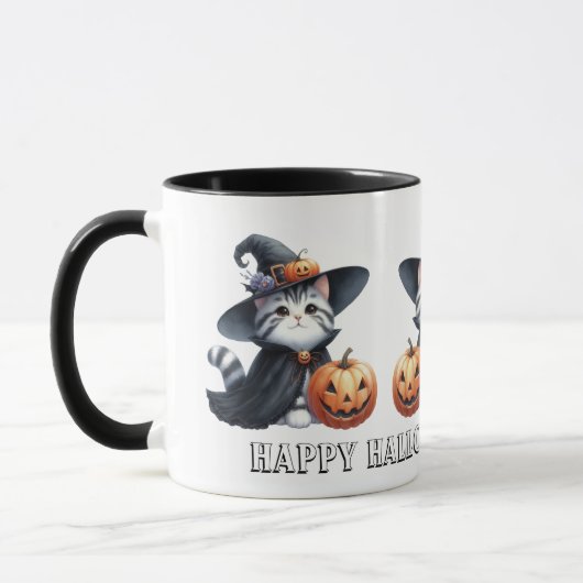 Chat sorcière Citrouille mignonne Halloween Mug (Gauche)