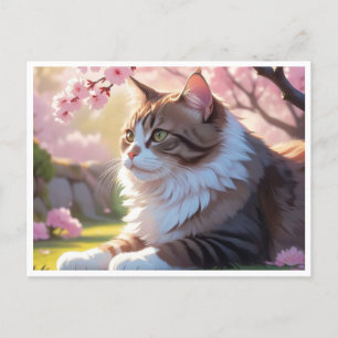 Chat sous la carte postale de Sakura tree