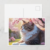 Chat sous la carte postale de Sakura tree (Devant / Derrière)