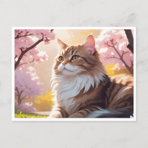Chat sous la carte postale de Sakura tree