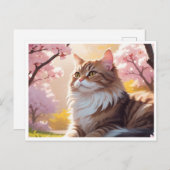 Chat sous la carte postale de Sakura tree (Devant / Derrière)