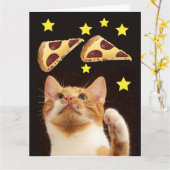 CHAT SPACE AVEC PIZZA drôle CARTE D'ANNIVERSAIRE (Fleur jaune)