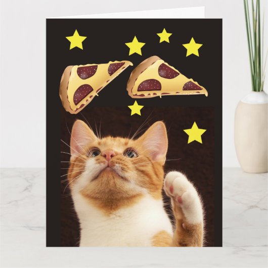 CHAT SPACE AVEC PIZZA drôle CARTE D'ANNIVERSAIRE (Devant)
