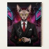 Chat Sphynx Mafia dans un style néon noir (Dos)