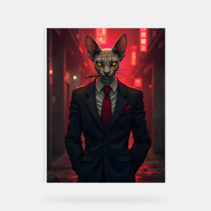 Chat Sphynx Neon Noir dans le style Mafia