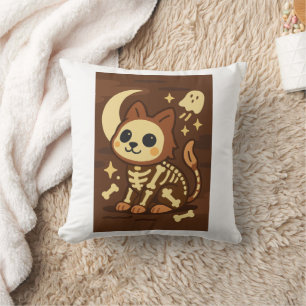 Chat squelette effrayant et Coussin de jet fantôme