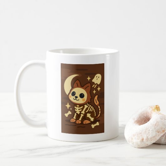 Chat squelette effrayant et mug classique fantôme, (Avec donut)