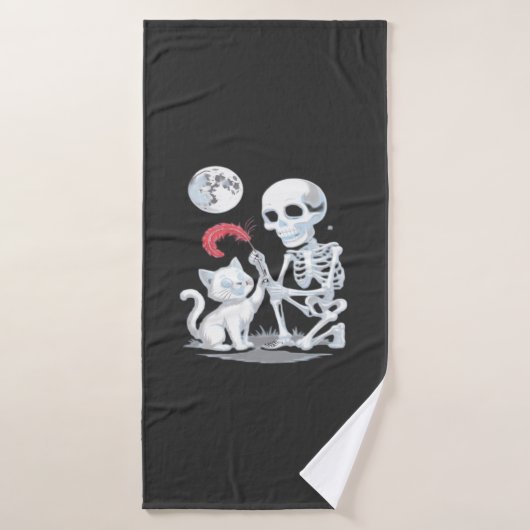 Chat squelette Halloween drôle mignon effrayant es (Serviette de bain)