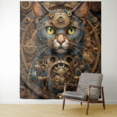 chat steampunk bleu AI art Tapisserie (En situation)