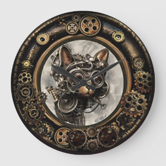 Chat Steampunk portant des lunettes - MUR HORLOGE