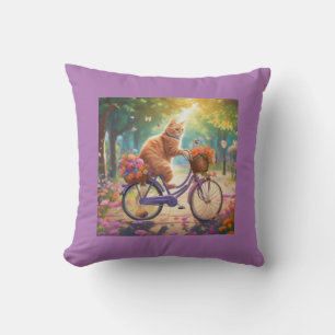 Chat sur bicyclette avec Coussin de scène coloré