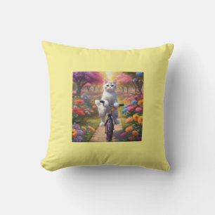 Chat sur bicyclette en Coussin coloré de scène de