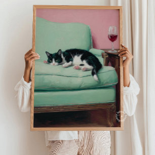Chat sur Canapé avec Impression de Peinture d'Art