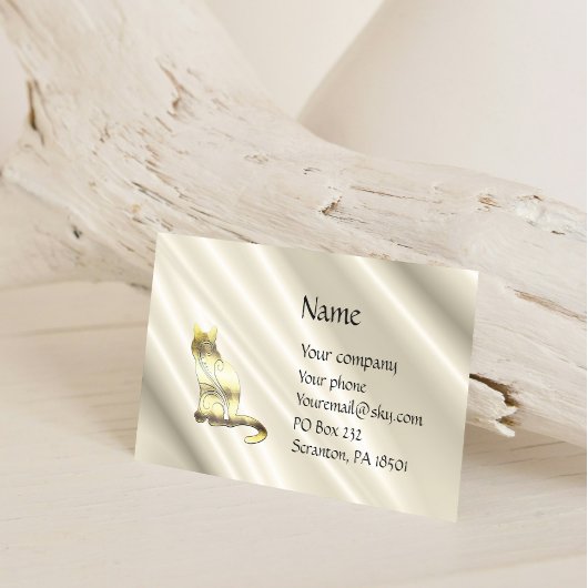 Chat Sur Carte de visite Satin Blanc