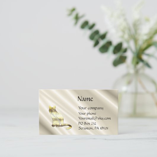 Chat Sur Carte de visite Satin Blanc (Debout devant)