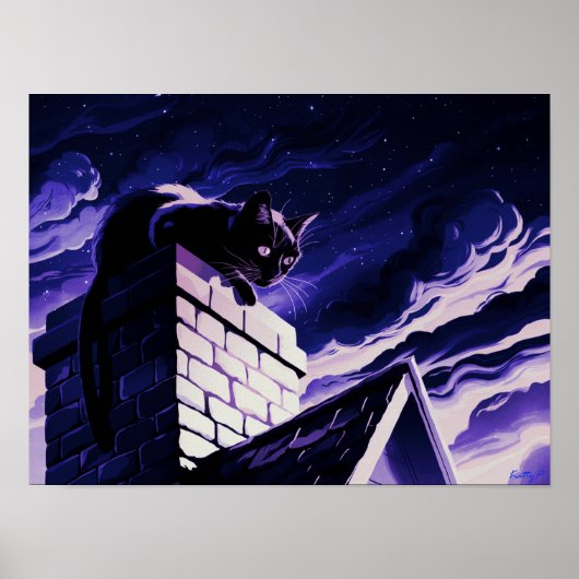 Chat sur Chimney Design Poster Imprimer Wall Art (Devant)
