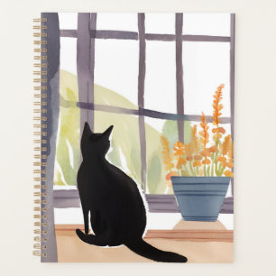 Chat sur l'appui de fenêtre Silhouette Aquarelle