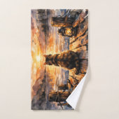 Chat sur le quai au coucher du soleil (Serviette à main)