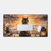 Chat sur le quai au coucher du soleil (Clavier et souris)