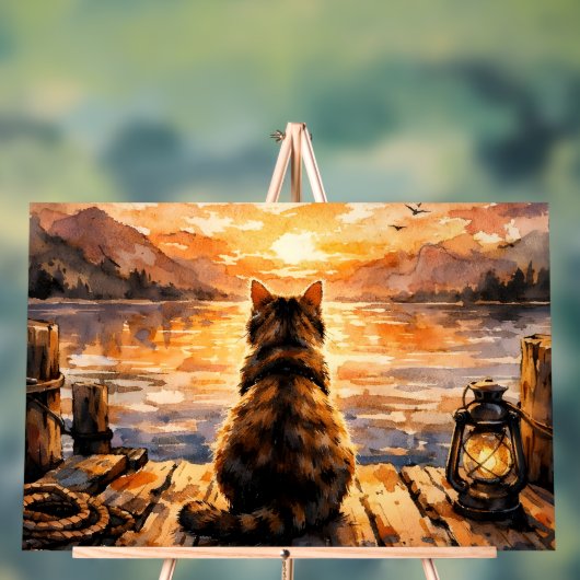 Chat sur le quai au coucher du soleil (Neutre)
