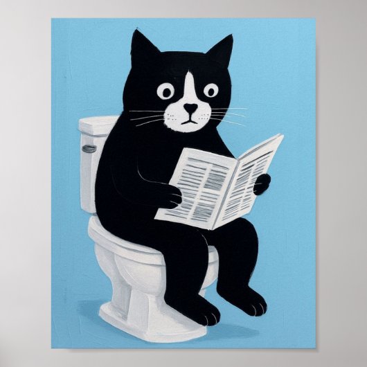 Chat sur toilettes art mural de salle de bain (Devant)