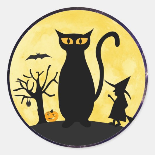 Chat sur un Stickers à enveloppe de lune d'Hallowe (Devant)