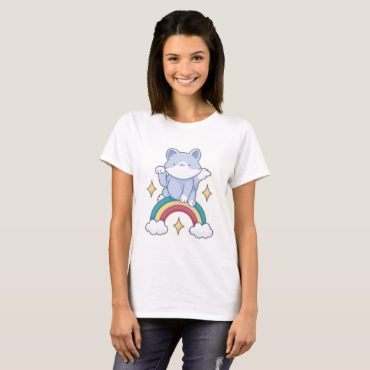 Chat sur un T-shirt arc-en-ciel (Devant entier)