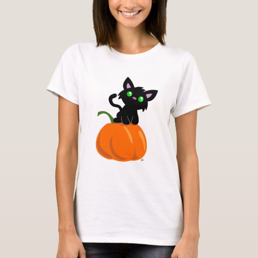 Chat sur un T-shirt Citrouille (Devant)