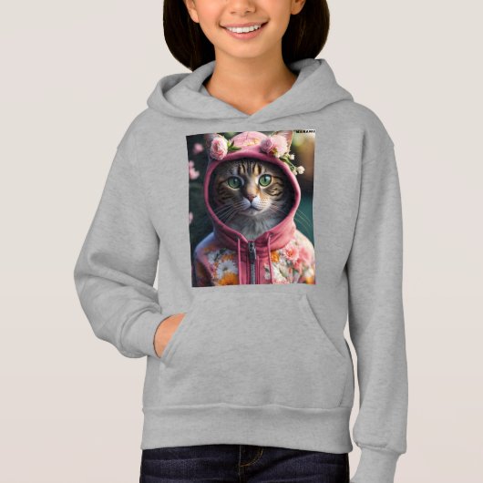 "Chat Sweat - shirt à capuche floral - (Devant)