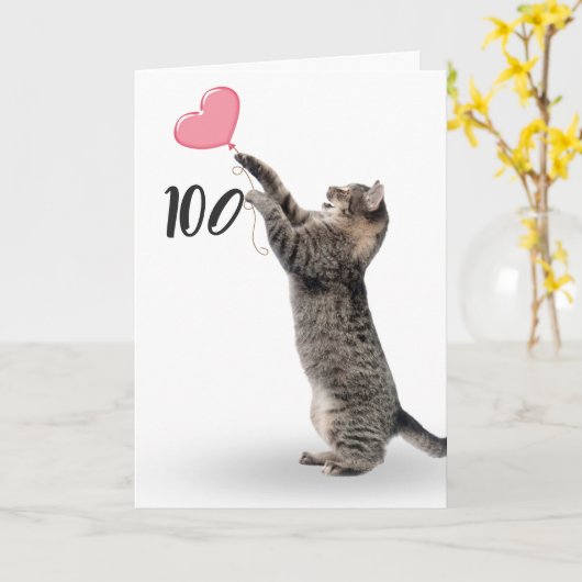 chat tabby ludique pour carte 100e anniversaire (Fleur jaune)