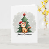 Chat Tabby mignon à Santa Hat Carte de Noël (Fleur jaune)