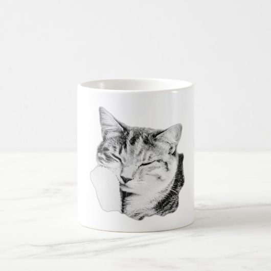 Chat Tabby Sleeping Monochrome Art Mug (Centre)