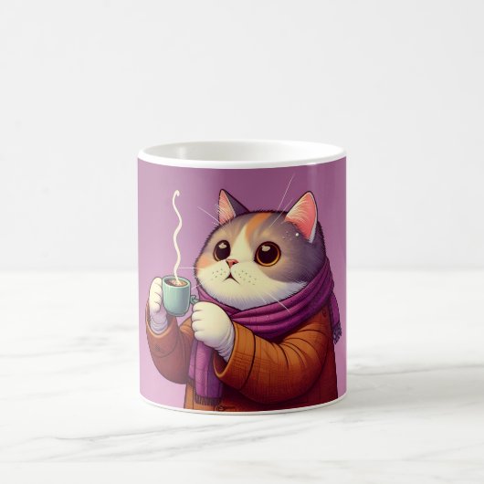 Chat tenant une tasse de café (Centre)