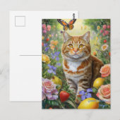 Chat tigré avec carte postale de fleurs (Devant / Derrière)