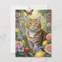 Chat tigré avec fleurs carte postale