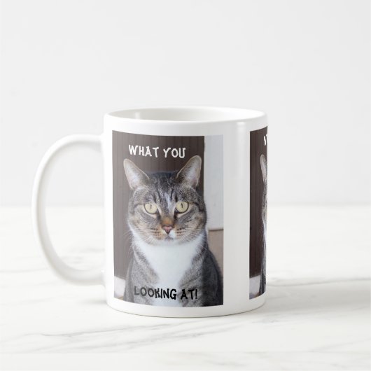 Chat tigré ce qui vous, regardant la tasse de café (Gauche)