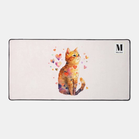 Chat tigré mignon avec monogramme de coeurs (Recto)
