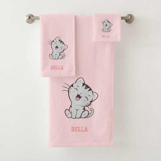 Chat tigré & Texte de nom sur fond rose clair (En situation)