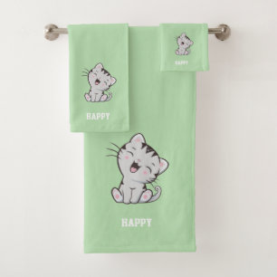 Chat tigré & texte de nom sur fond vert clair