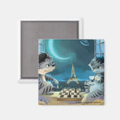 Chat Tour Eiffel - Magnet Carré Nuit 2" (Recto/Verso)