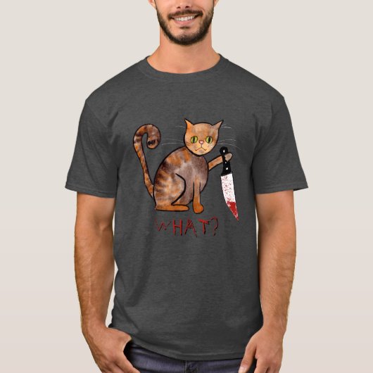 Chat-tueur, Peint à la main, T-shirt Humour propri (Devant)