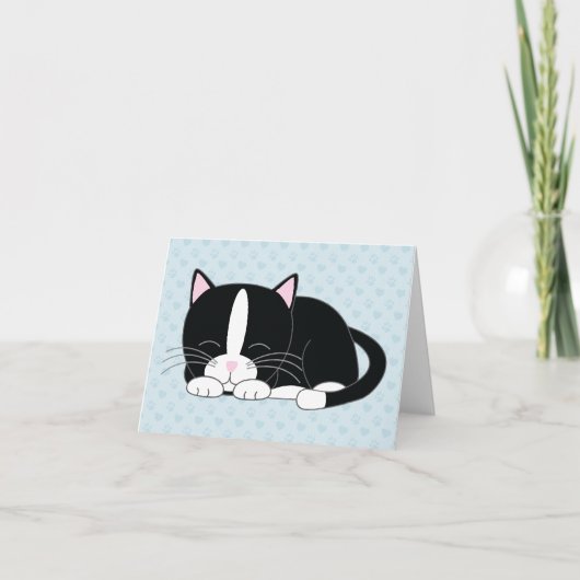 Chat Tuxedo Endormi {Chat Tuxedo} Cartes de Remerc (Devant)